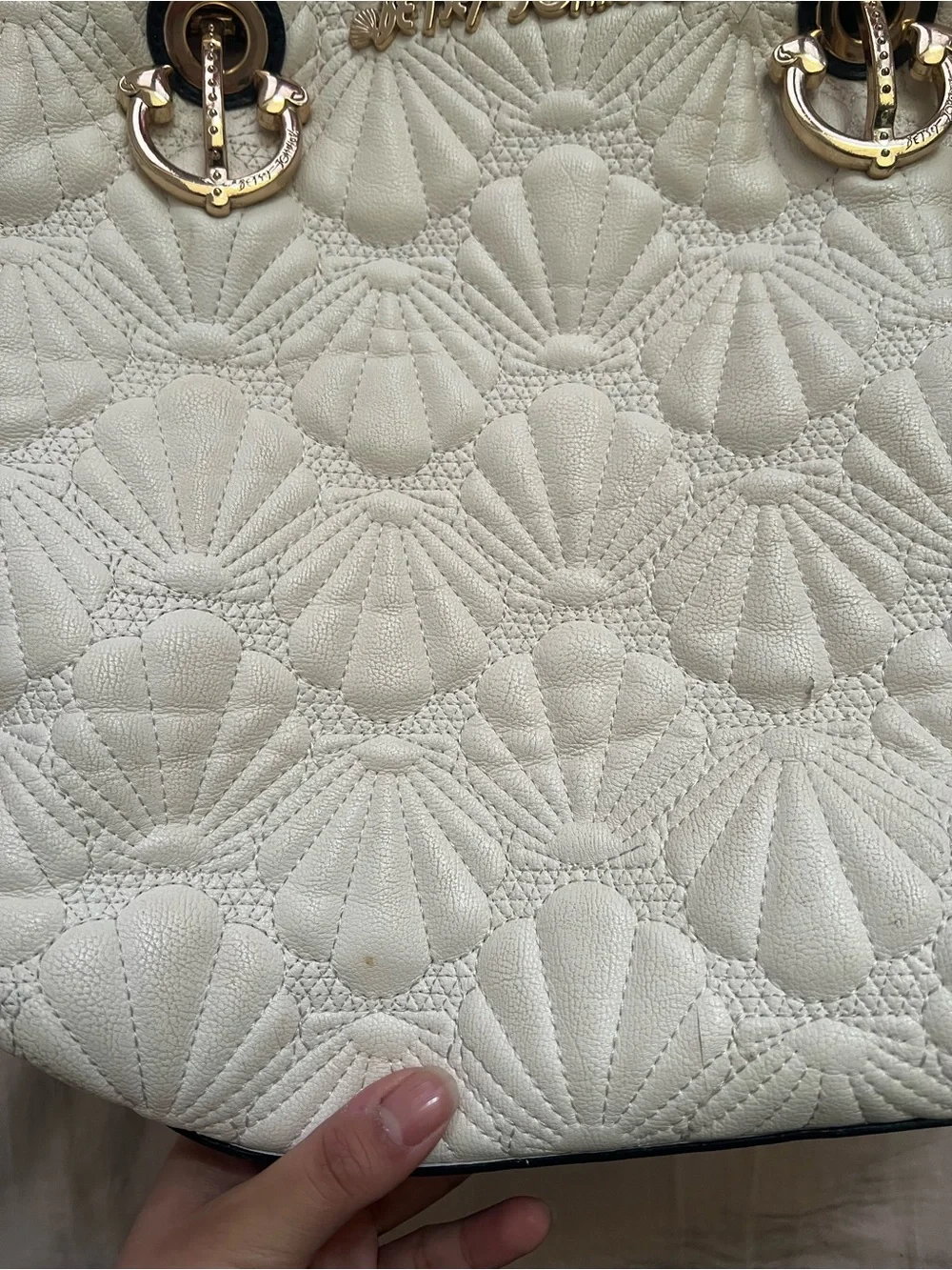 Betsey Johnson Seashell Cream Quilted Tote with Gold Hardware